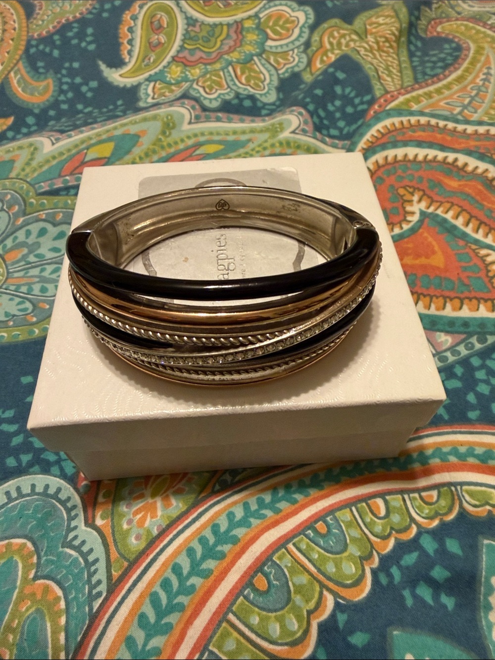 Multi-Tone Stackable Bangle Bracelet - Black, Gold & Silver